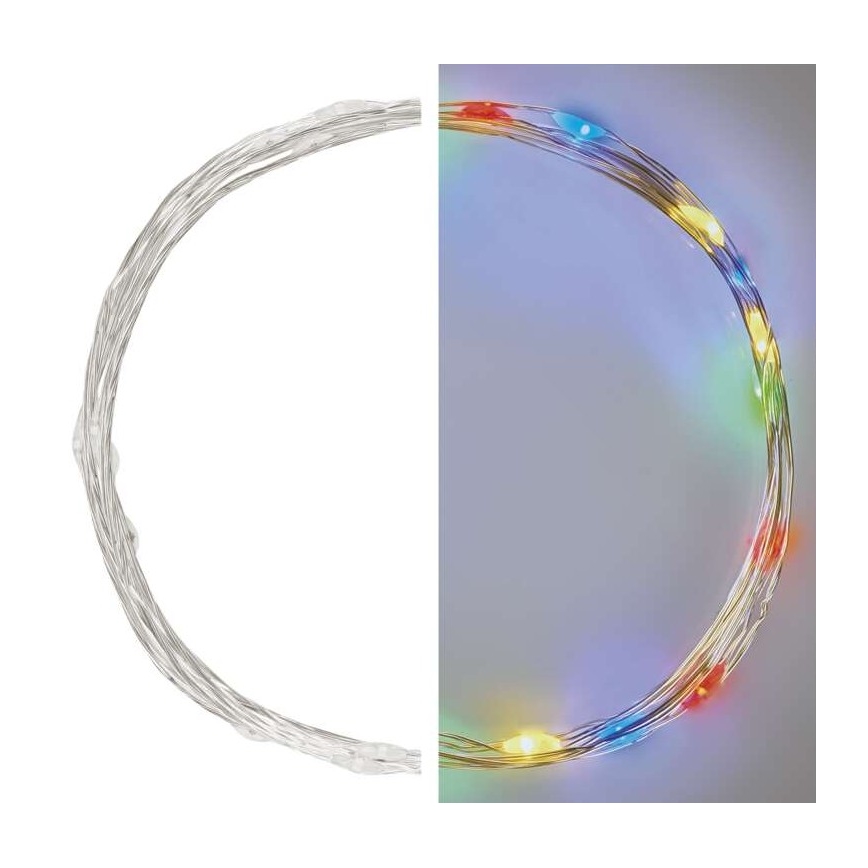 Светодиодная гирлянда 20×LED, питание от 2×AA, длина 2,4 м, многоцветная