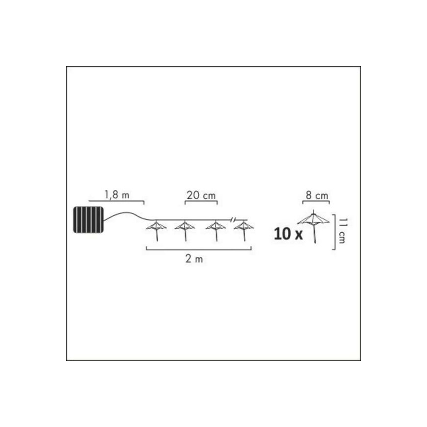 Светодиодная гирлянда на солнечной батарее 10xLED/1,2V 3,8 м IP44 зонтик