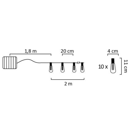 Светодиодная гирлянда на солнечной батарее EDISON 10xLED/1,2V 300 mAh 3,8 м IP44