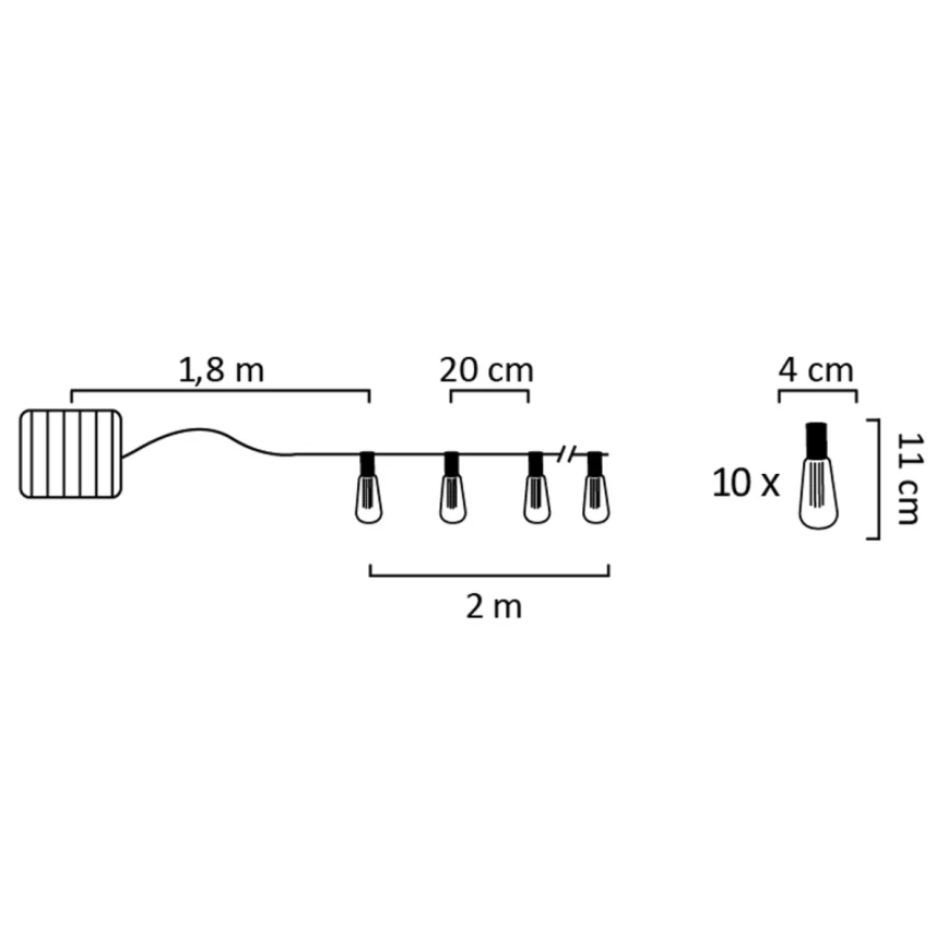 Светодиодная гирлянда на солнечной батарее EDISON 10xLED/1,2V 300 mAh 3,8 м IP44
