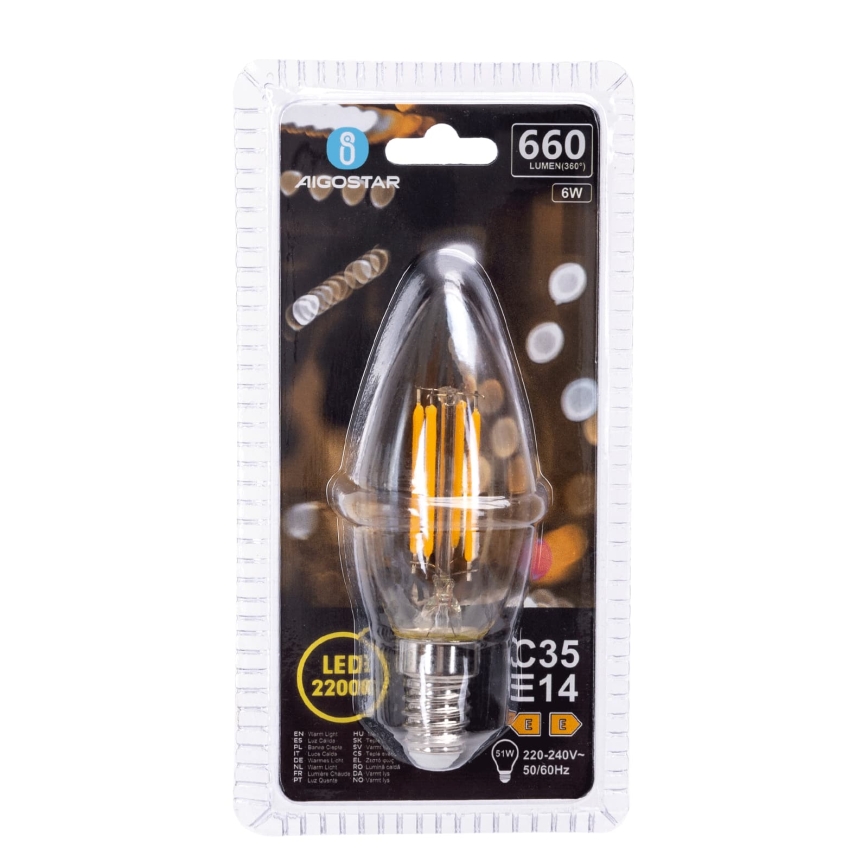 Светодиодная лампа FILAMENT C35 E14/6W/230V 2200K - Aigostar