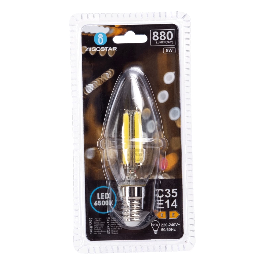 Светодиодная лампа FILAMENT C35 E14/8W/230V 6500K - Aigostar