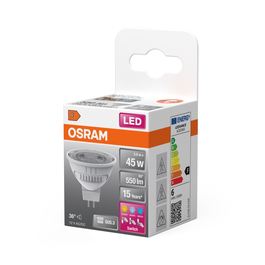 Светодиодная лампа MR16 GU5,3/5,6W/12V 2700/4000/6500K 36° - Osram