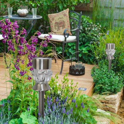 Светодиодная лампа на солнечной батарее CRYSTAL 2xLED-RGB/0,02W/1xAAA матовый хром