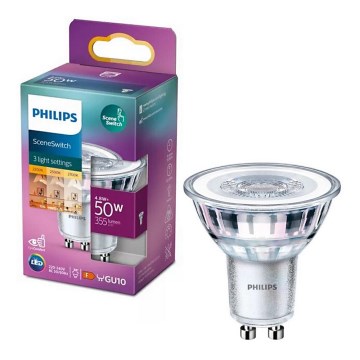 Светодиодная лампа Philips SCENE SWITCH PAR16 GU10/4,8Вт/230В 2200/2500/2700К с трёхступенчатым переключением