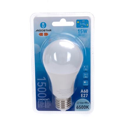 Светодиодная лампа с датчиком сумерек A60 E27/15W/230V 6500K - Aigostar