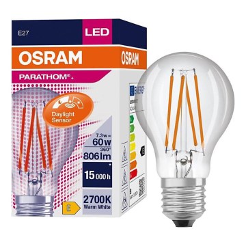 Светодиодная лампа с датчиком сумерек CLASSIC FILAMENT A60 E27/7,3W/230V 2700K - Osram