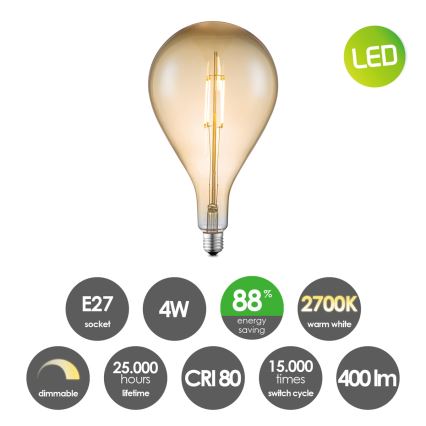 Светодиодная лампа с регулированием яркости VINTAGE EDISON E27/4W/230V 2700K