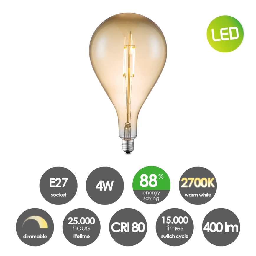 Светодиодная лампа с регулированием яркости VINTAGE EDISON E27/4W/230V 2700K