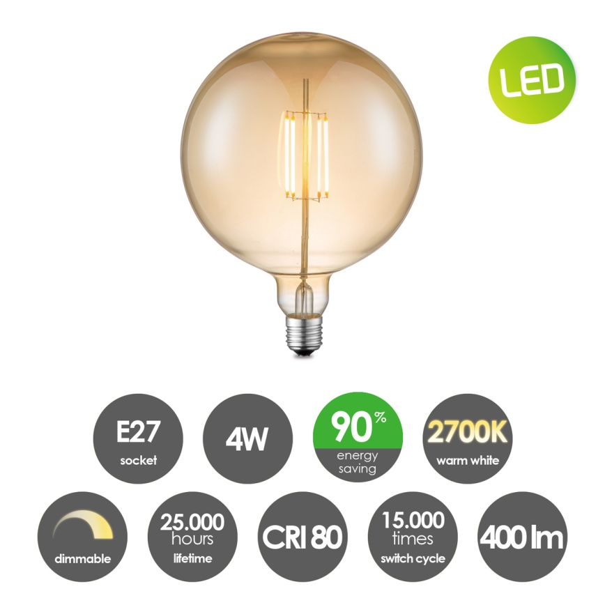 Светодиодная лампа с регулированием яркости VINTAGE EDISON G180 E27/4W/230V 2700K