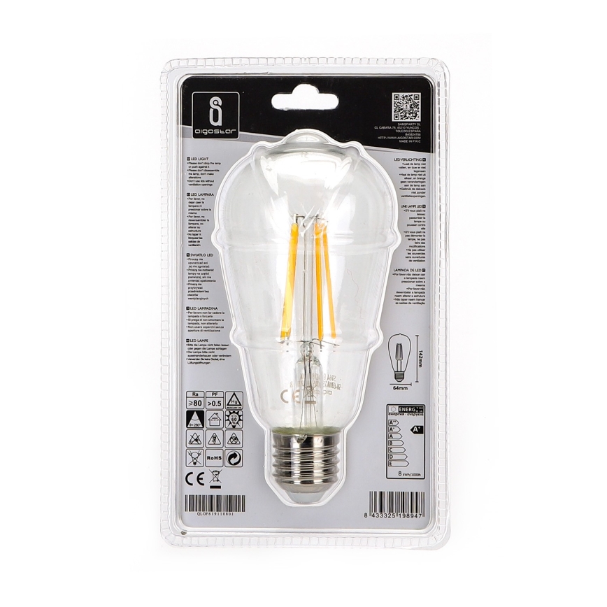 Светодиодная лампа ST64 E27/8W/230V 2700K - Aigostar