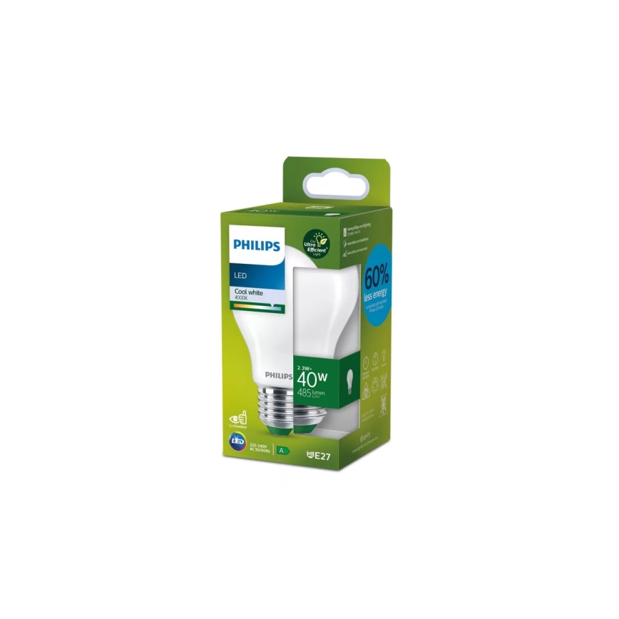 Светодиодная лампа ULTRAEFFICIENT Philips A60 E27/2,3 Вт/230 В 4000 К