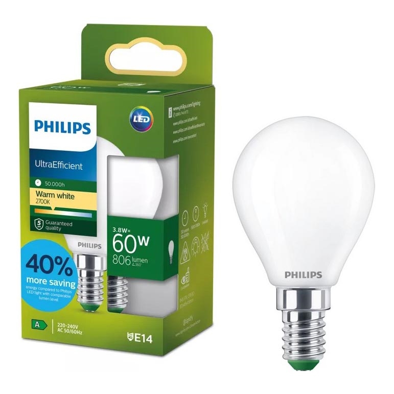 Светодиодная лампа ULTRAEFFICIENT Philips P45 E14/3,8 Вт/230 В 2700 К