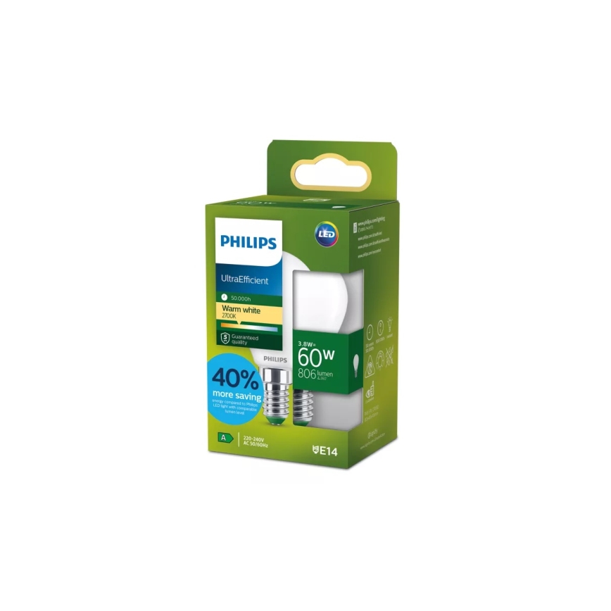 Светодиодная лампа ULTRAEFFICIENT Philips P45 E14/3,8 Вт/230 В 2700 К