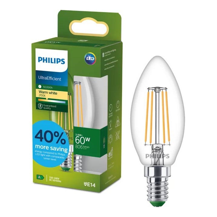 Светодиодная лампа ULTRAEFFICIENT VINTAGE Philips B35 E14/3,8W/230V 2700K