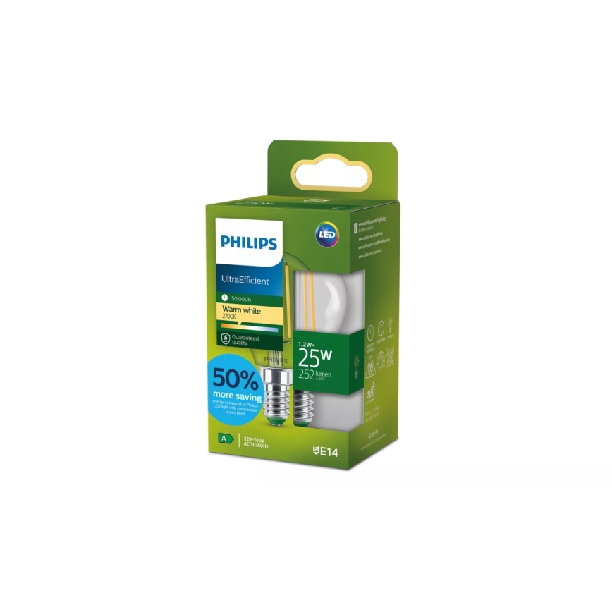 Светодиодная лампа ULTRAEFFICIENT VINTAGE Philips P45 E14/1,2 Вт/230 В 2700 К
