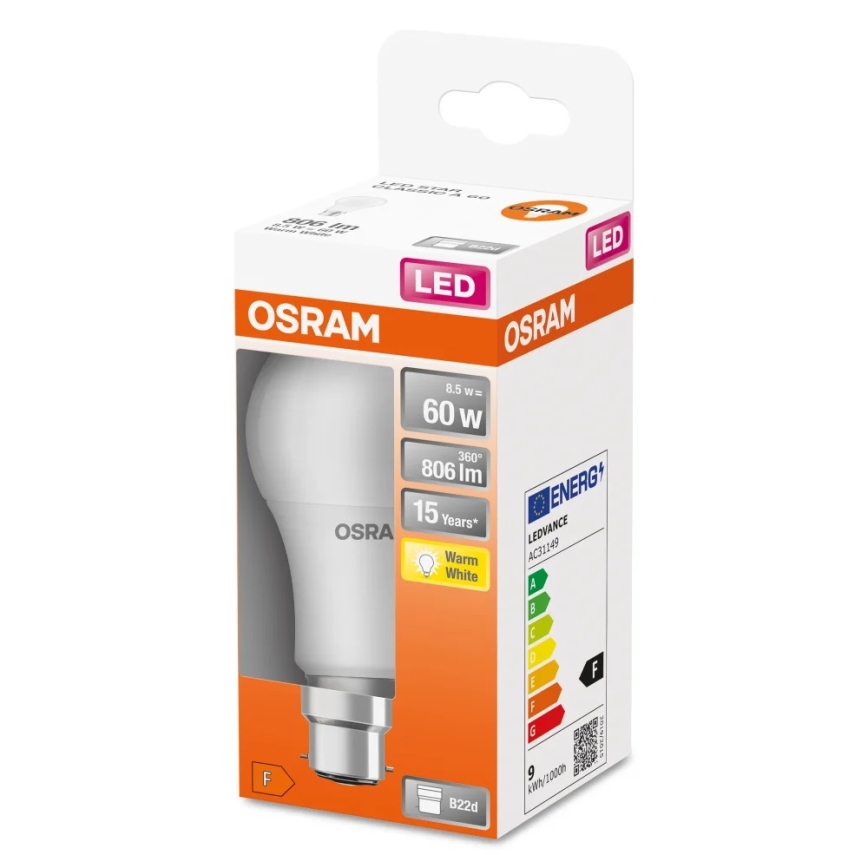 Светодиодная лампочка A60 B22d/8,5W/230V 2700K - Osram