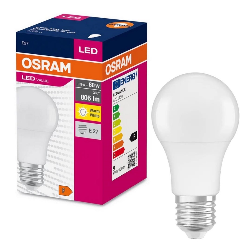 Светодиодная лампочка A60 E27/8,5W/230V 2700K - Osram