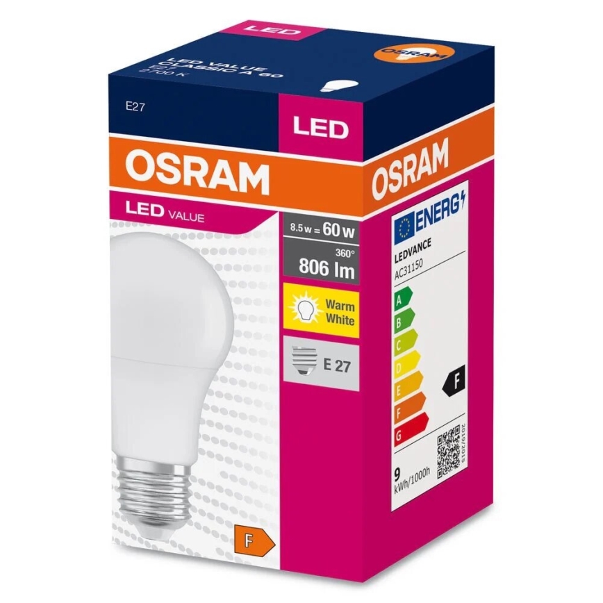 Светодиодная лампочка A60 E27/8,5W/230V 2700K - Osram