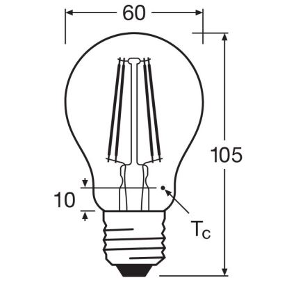 Светодиодная лампочка FILAMENT A60 E27/6,5W/230V 2700K - Osram