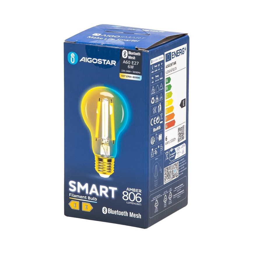 Светодиодная лампочка с регулированием яркости FILAMENT MESH Smart A60 E27/6W/230V 2700-6500K - Aigostar