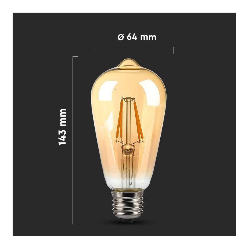Светодиодная лампочка FILAMENT AMBER ST64 E27/8W/230V 2200K