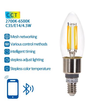 Светодиодная лампочка с регулированием яркости FILAMENT MESH Smart C35 E14/4,5W/230V 2700-6500K - Aigostar