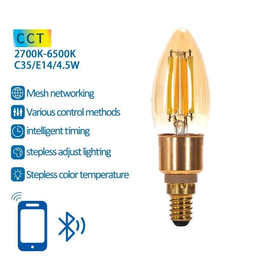 Светодиодная лампочка с регулированием яркости FILAMENT MESH Smart C35 E14/4,5W/230V 2700-6500K - Aigostar