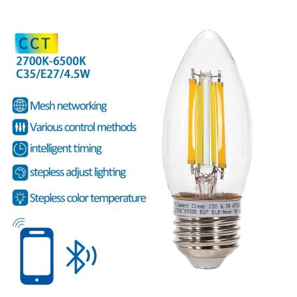 Светодиодная лампочка с регулированием яркости FILAMENT MESH Smart C35 E27/4,5W/230V 2700-6500K - Aigostar