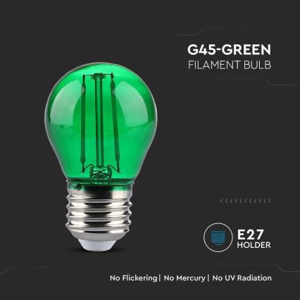 Светодиодная лампочка FILAMENT G45 E27/2W/230V зеленый
