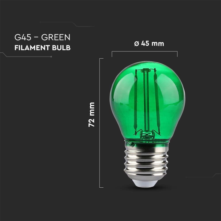 Светодиодная лампочка FILAMENT G45 E27/2W/230V зеленый