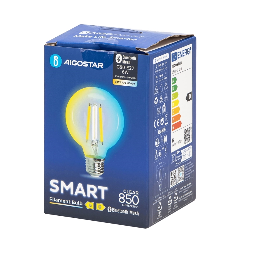 Светодиодная лампочка с регулированием яркости FILAMENT MESH Smart G80 E27/6W/230V 2700-6500K - Aigostar