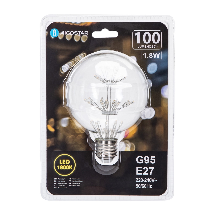 Светодиодная лампочка FILAMENT G95 E27/1,8W/230V 1800K - Aigostar