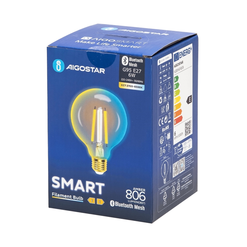 Светодиодная лампочка с регулированием яркости FILAMENT MESH Smart G95 E27/6W/230V 2700-6500K - Aigostar