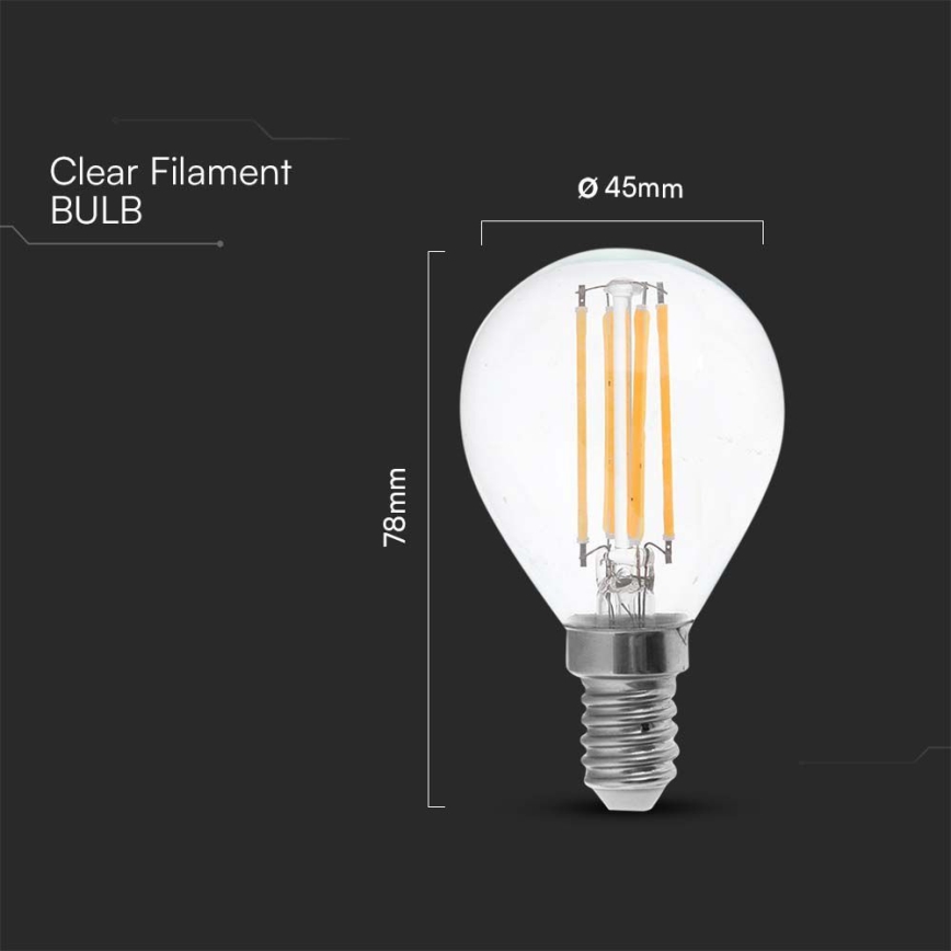 Светодиодная лампочка FILAMENT P45 E14/6W/230V 6500K