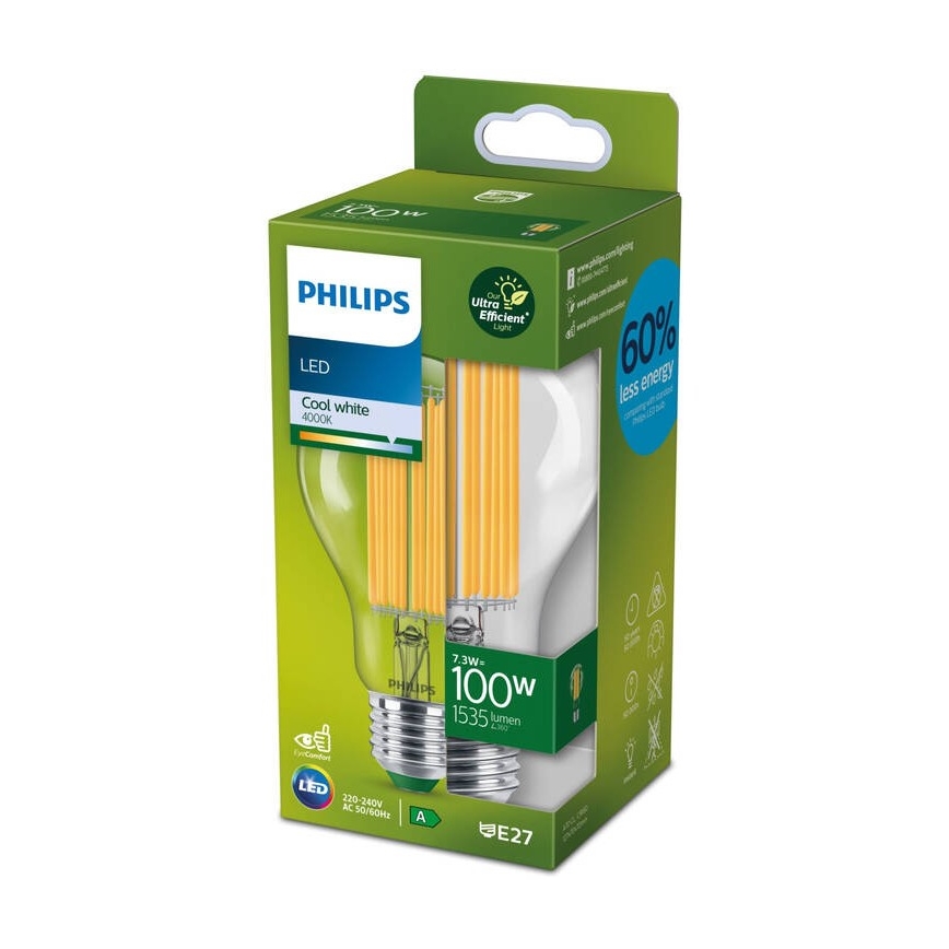 Светодиодная лампочка FILAMENT Philips A60 E27/7,3W/230V 4000K