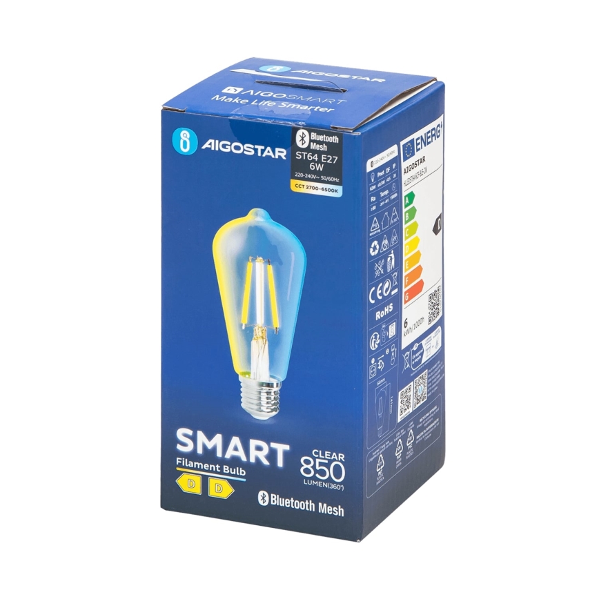 Светодиодная лампочка с регулированием яркости FILAMENT MESH Smart ST64 E27/6W/230V 2700-6500K - Aigostar