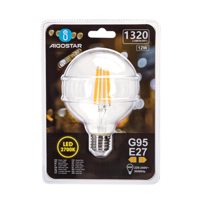 Светодиодная лампочка G95 E27/12W/230V 2700K - Aigostar