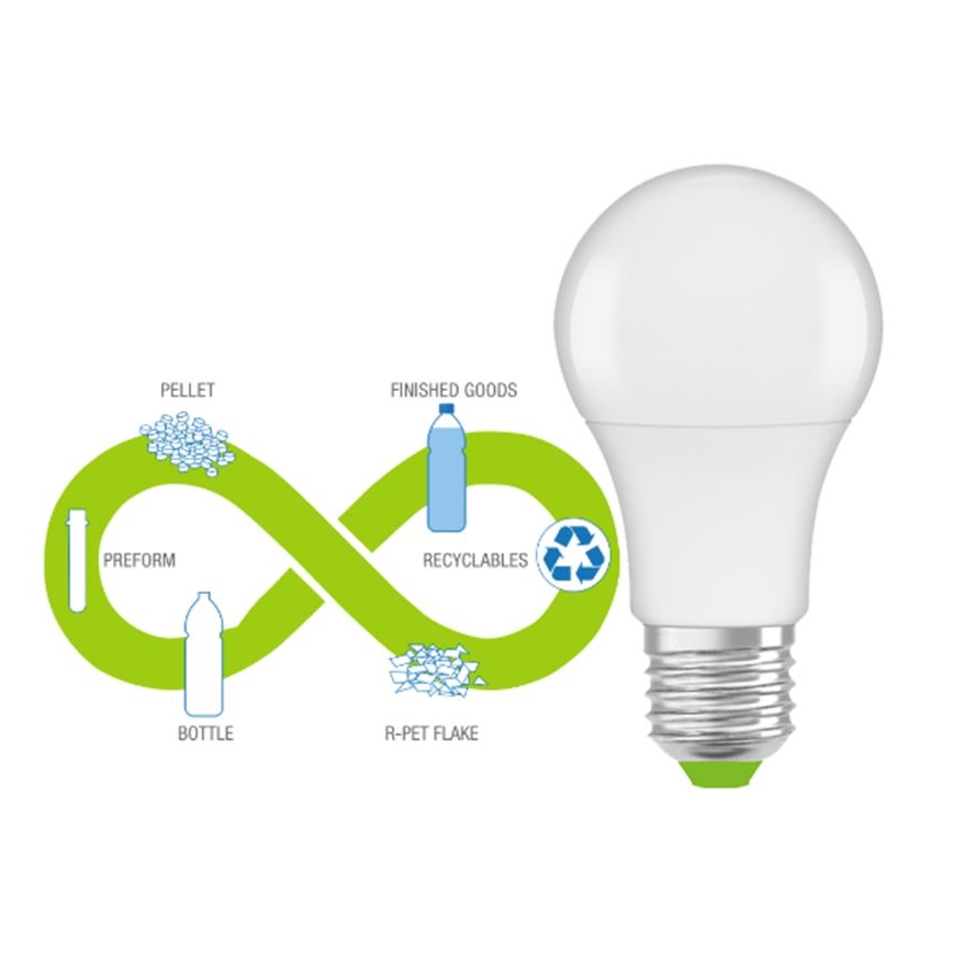 Светодиодная лампочка из переработанного пластика A60 E27/8,5W/230V 2700K - Ledvance