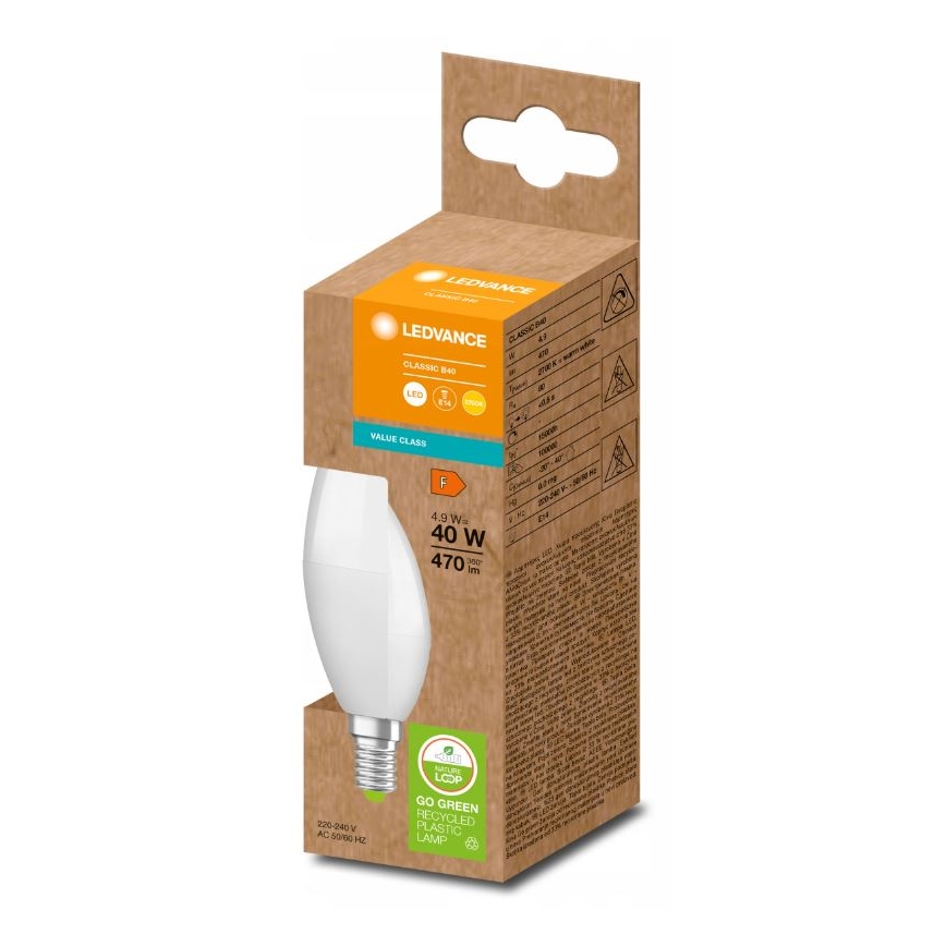 Светодиодная лампочка из переработанного пластика B40 E14/4,9W/230V 2700K - Ledvance