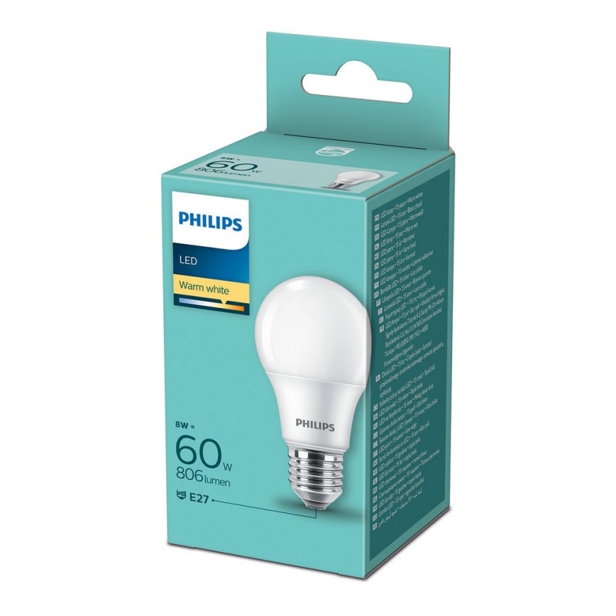 Светодиодная лампочка Philips A60 E27/8W/230V 2700K