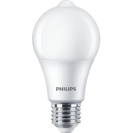 Светодиодная лампочка с датчиком Philips A60 E27/8W/230V 2700K