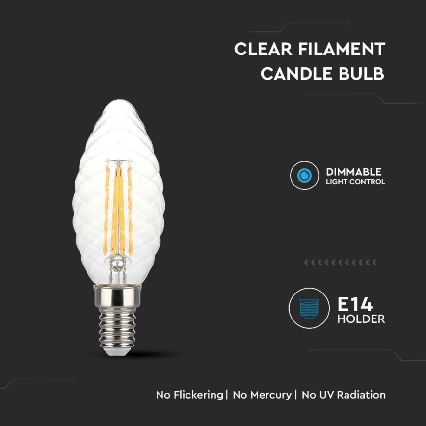 Светодиодная лампочка с регулированием яркости FILAMENT E14/4W/230V 3000K