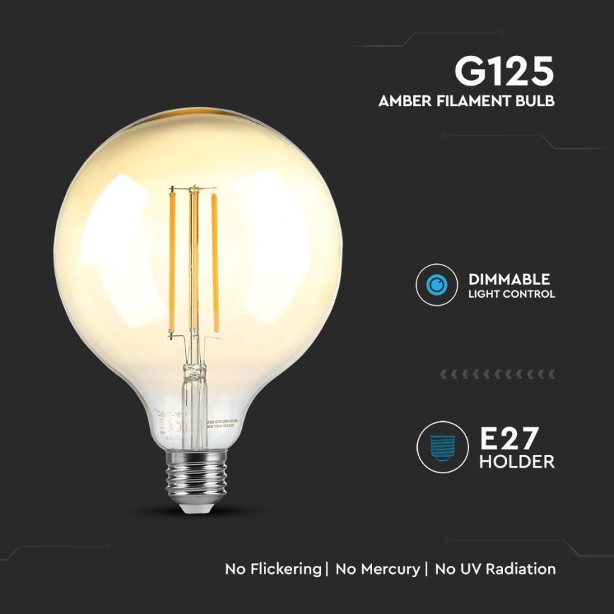 Светодиодная лампочка с регулированием яркости FILAMENT G125 E27/8W/230V 2200K