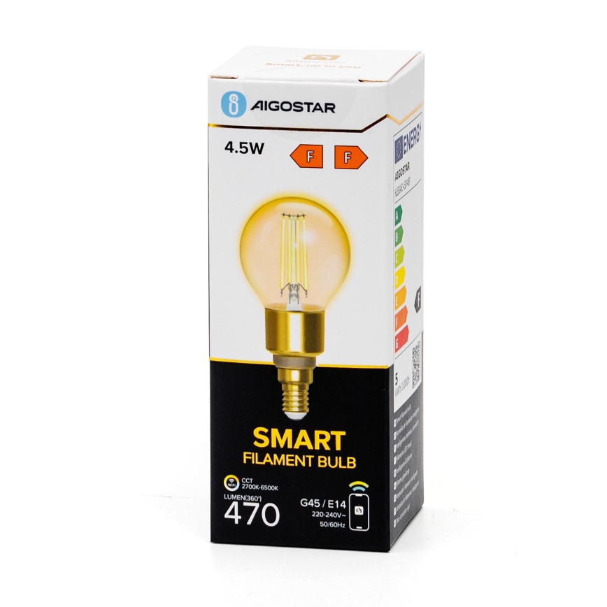 Светодиодная лампочка с регулированием яркости FILAMENT G45 E14/4,5W/230V 2700-6500K Wi-Fi - Aigostar