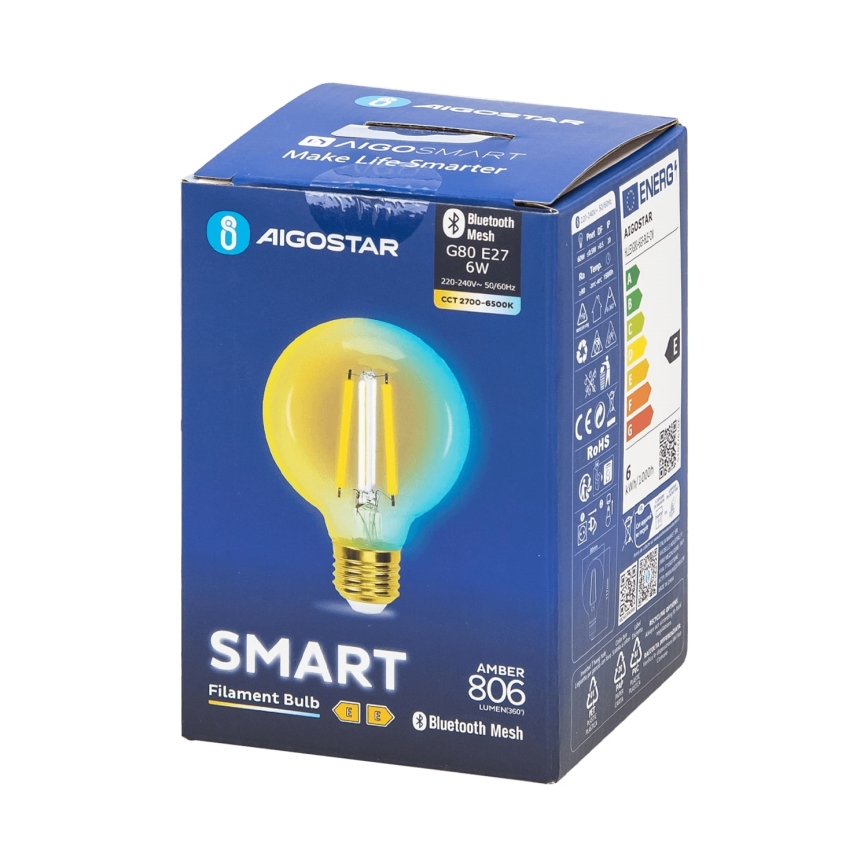 Светодиодная лампочка с регулированием яркости FILAMENT MESH Smart G80 E27/6W/230V 2700-6500K - Aigostar