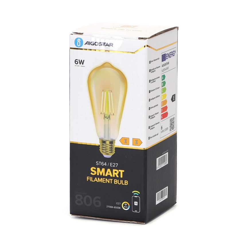 Светодиодная лампочка с регулированием яркости FILAMENT ST64 E27/6W/230V 2700-6500K Wi-Fi - Aigostar