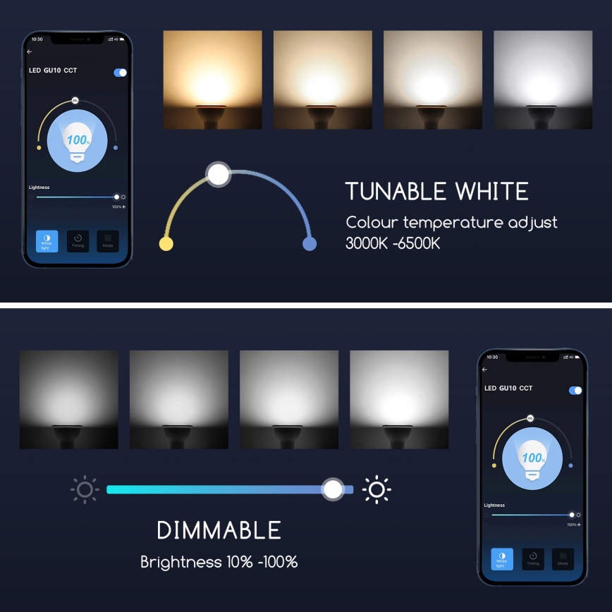 Светодиодная лампочка с регулированием яркости GU10/5W/230V 3000-6500K Wi-Fi - Aigostar