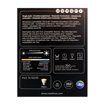 Светодиодная лампочка с регулированием яркости Philips Hue WHITE AMBIANCE 1xGU10/4,3W/230V 2200-6500K