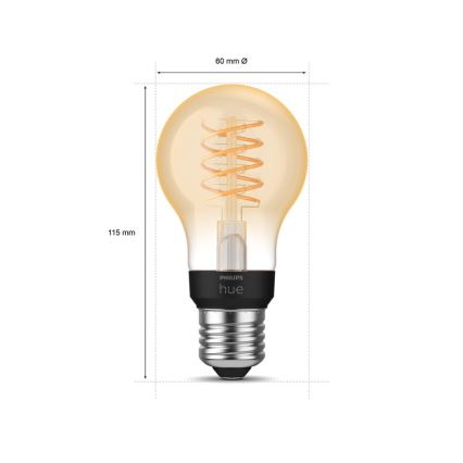 Светодиодная лампочка с регулированием яркости Philips Hue WHITE FILAMENT A60 E27/7W/230V 2100K
